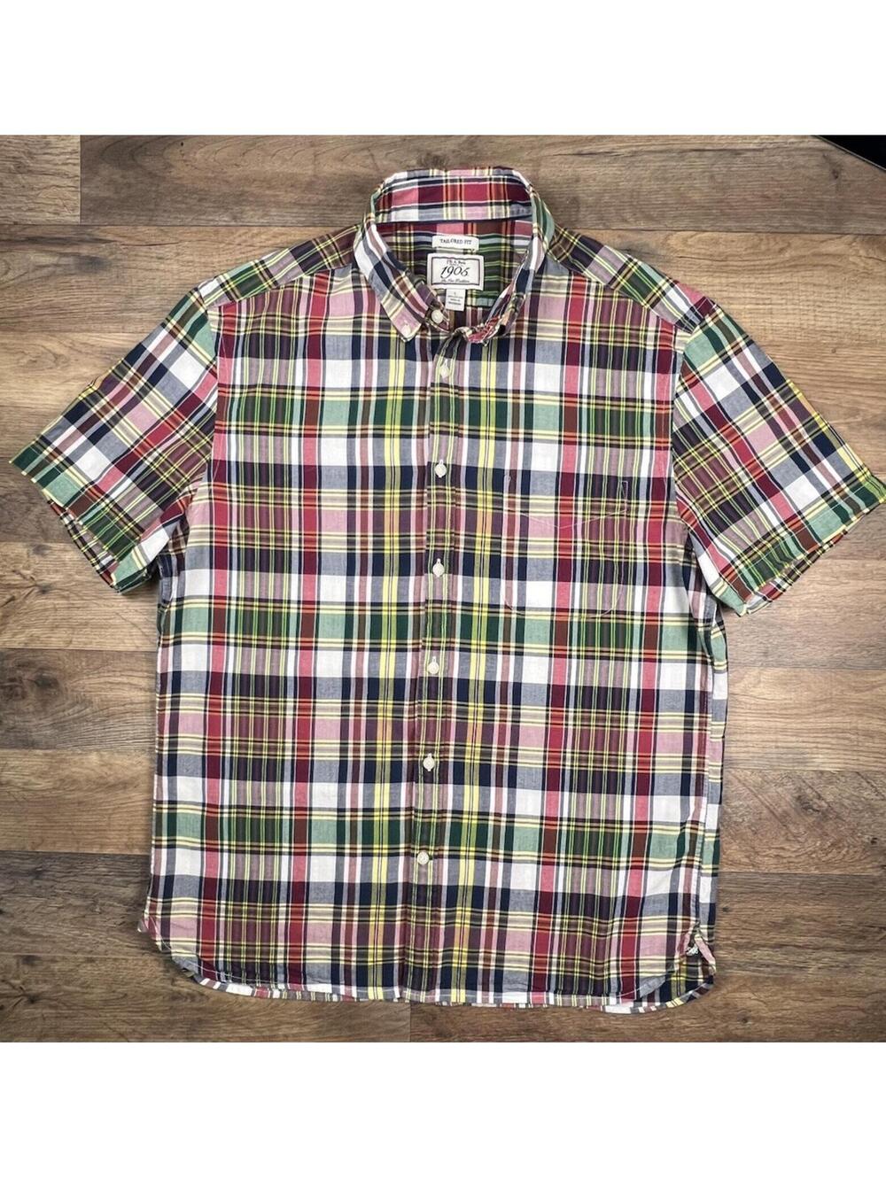 Jos A Bank 1905 Tailored Fit Tartan Plaid Short Sleeve Button Down Shirt Large